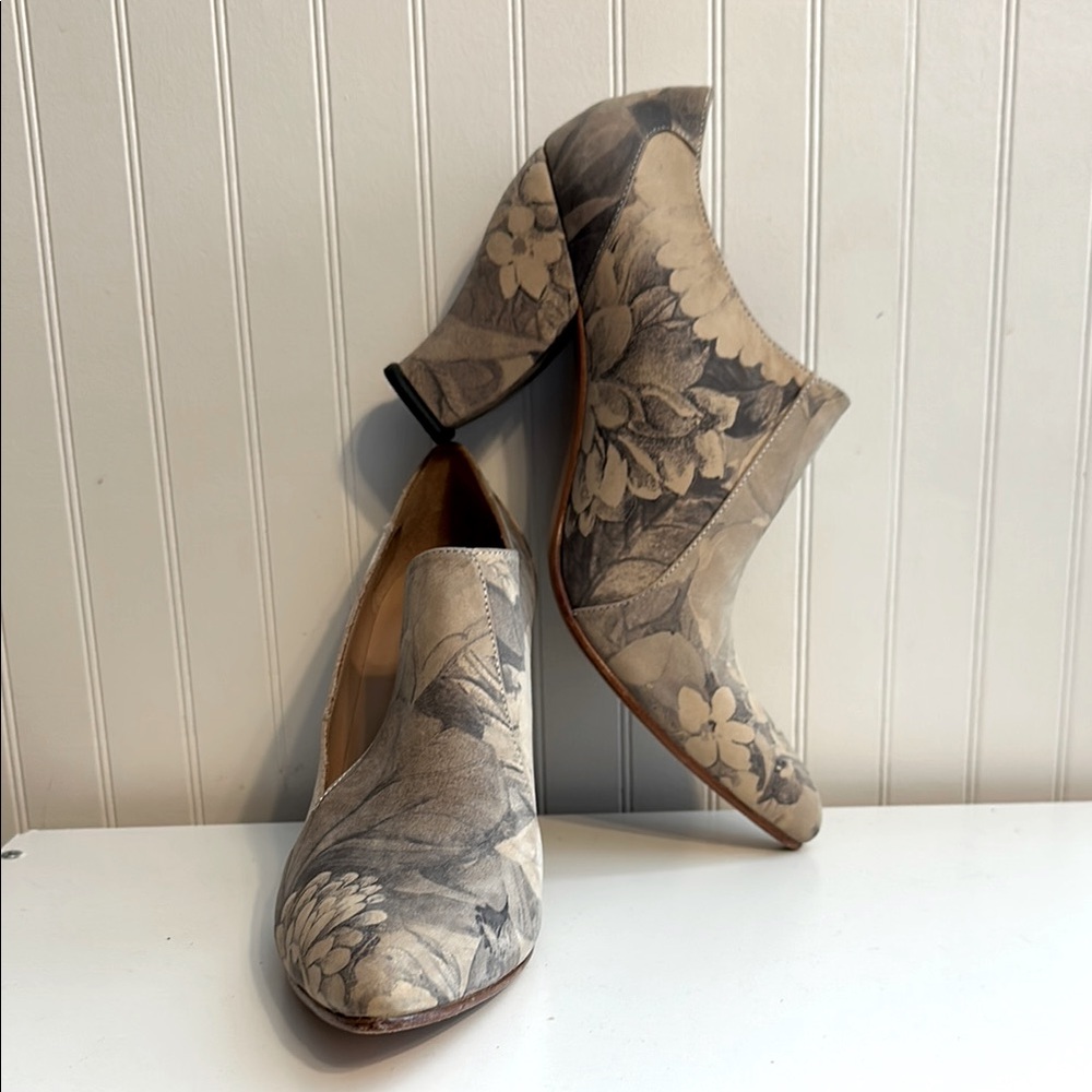 John Fluevog Kendra Floral Print Bootie Heels